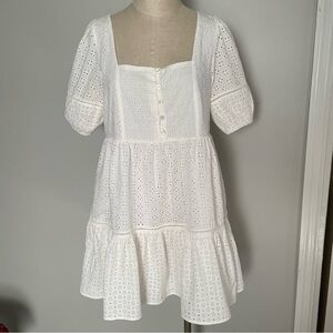 Madewell cream eyelet puff sleeve dress size 8